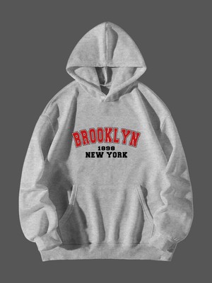 Natch Wear Gri Ön Brooklyn New Baskılı Oversize Sweatshirt