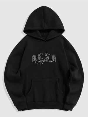 Natch Wear Siyah Ön Wrst Bhvr Baskılı Oversize Sweatshirt