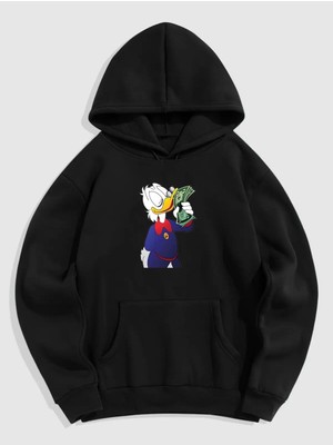 Natch Wear Siyah Ön Mc Duck Baskılı Oversize Sweatshirt