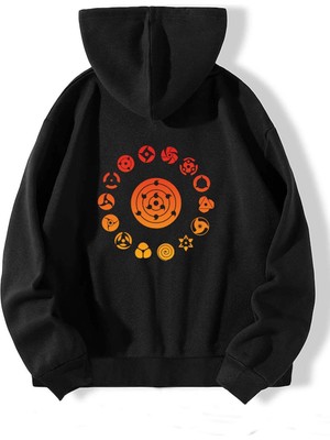 Natch Wear Siyah Arka Sharingan Baskılı Oversize Sweatshirt