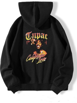 Natch Wear Siyah Arka Tupac Baskılı Oversize Sweatshirt