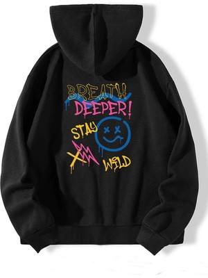 Natch Wear Siyah Arka Breath Deeper Baskılı Oversize Sweatshirt