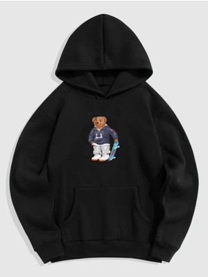 Natch Wear Siyah Ön Eddy Bear Baskılı Oversize Sweatshirt