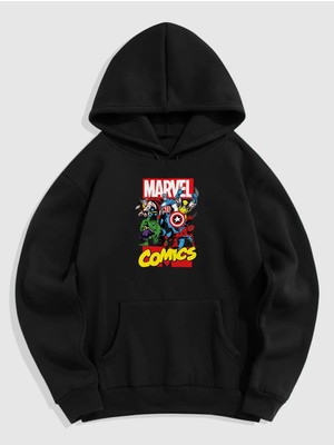 Natch Wear Siyah Ön Marvel Baskılı Oversize Sweatshirt