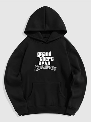 Natch Wear Siyah Ön Grand Theft Auto San Andreas Baskılı Oversize Sweatshirt