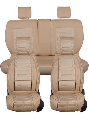 Ack Skoda Yeti Uyumlu Lüks Deri Oto Koltuk Kılıfı Ön/arka 5li Set Anka Seri (Bej)