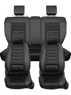 Ack citroen C4 Picasso Uyumlu Lüks Deri Oto Koltuk Kılıfı Ön/arka 5li Set Anka Seri (Siyah)