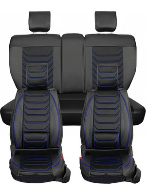 Ack ford Galaxy Uyumlu Lüks Deri Oto Koltuk Kılıfı Ön/arka 5li Set Anka Seri (Siyah-Mavi)