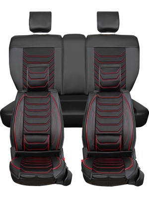 Ack honda Legend Uyumlu Lüks Deri Oto Koltuk Kılıfı Ön/arka 5li Set Anka Seri (Siyah-Kırmızı)
