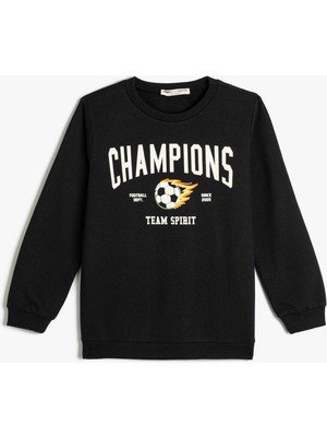 Koton Sweatshirt Uzun Kollu Bisiklet Yaka Futbol Baskılı Şardonlu