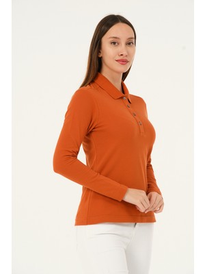 Msw Mswkadın Regular Fit Koyu Oranj Uzun Kollu Polo