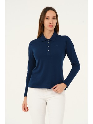 Msw Mswkadın Regular Fit Uzun Kollu Polo Yaka TShirt Kadın Düz Renk Pamuklu Konforlu