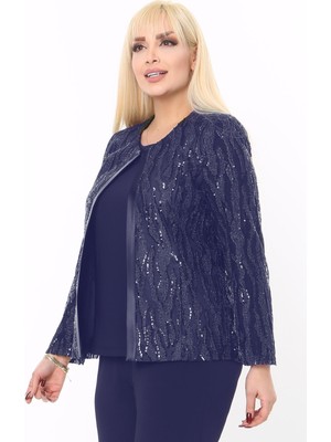 Ladies First Büyük Beden 3771 Lacivert Ceket+Bluz Takım