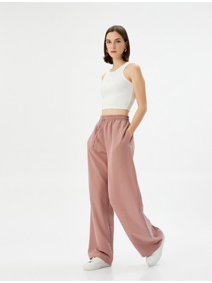 Koton Bol Paça Pantolon Yüksek Bel Beli Bağcıklı Cepli Modal Karışımlı