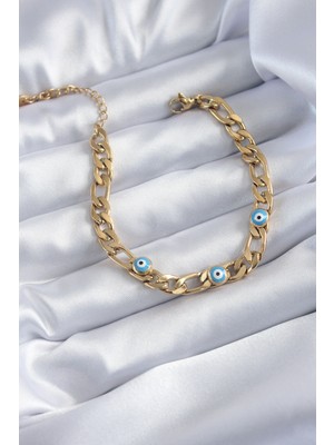 Clariss 316L Çelik Gold Renk Zincir Model Nazar Boncuklu Kadın Bileklik
