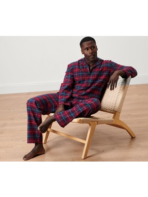 Tchibo Flanel Pijama Takımı, Mavi-Bordo