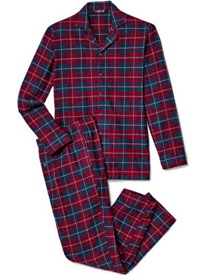 Tchibo Flanel Pijama Takımı, Mavi-Bordo