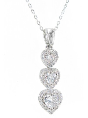 Neva jewelry Üçlü Sıra Taşlı Kalp Kolye