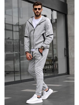 Madmext Gri Fermuarlı Kapüşonlu Erkek Eşofman Takımı 6393