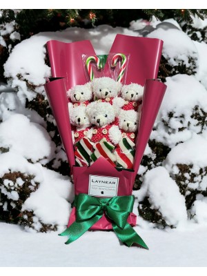 Laynear Noel Yılbaşı Temalı Sevimli Şekerli Ayıcık Buketi
