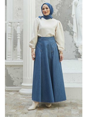 Neways 2284 - Denim Pileli Mevlana Etek Koyu Mavi