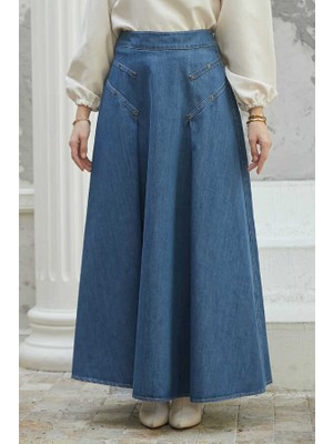 Neways 2284 - Denim Pileli Mevlana Etek Koyu Mavi