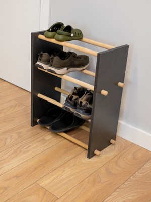 Peka 3 Bölmeli Ayakkabılık Modern Çok Amaçlı Raf Dekoratif Ayakkabı Dolabı-Antrasit