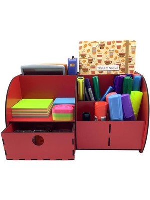 Need Masaüstü Düzenleyici Ahşap Organizer Seti Kırmızı
