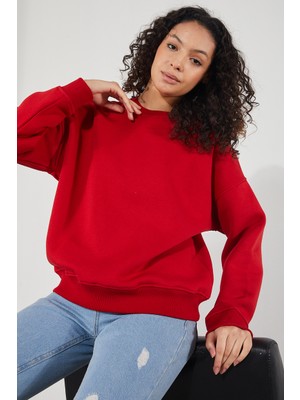 2D2B  Kadın Bisiklet Yaka Uzun Kollu Basic 3 Iplik Şardonlu Sweatshirt