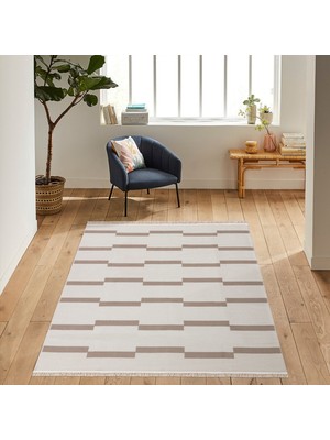 "homesteadart Rugs, Elegantwoven Koleksiyon Bej Pamuk-Polyester Kilim - Çift Taraflı ve Nefes Alabilir Yapıda, 30°c'de Makinede Yıkanabilir, Katlanabilir, Robot Süpürge Uyumlu - Çeşitli Ebatlar"