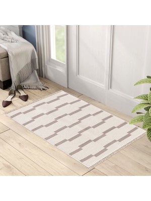 "homesteadart Rugs, Elegantwoven Koleksiyon Bej Pamuk-Polyester Kilim - Çift Taraflı ve Nefes Alabilir Yapıda, 30°c'de Makinede Yıkanabilir, Katlanabilir, Robot Süpürge Uyumlu - Çeşitli Ebatlar"