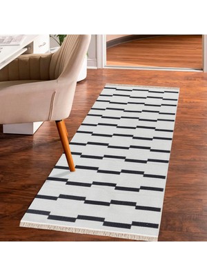 "homesteadart Rugs, Elegantwoven Koleksiyon Siyah Pamuk-Polyester Kilim - Çift Taraflı ve Nefes Alabilir Yapıda, 30°c'de Makinede Yıkanabilir, Katlanabilir, Robot Süpürge Uyumlu - Çeşitli Ebatlar"