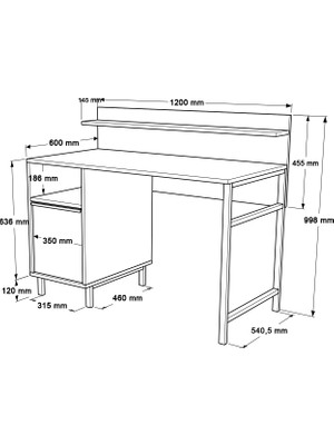 Robin Home Lidya  Çalışma Masası Raflı Dolaplı Metal Ayaklı  Sepet