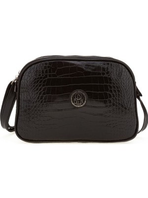 Bilik Deri  Siyah Kroko Kadın Çapraz Askılı Çanta Dlr 168