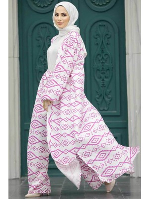 Neva Style Etnik Desenli Tesettür Kimono Ikili Takım 50042DSN21