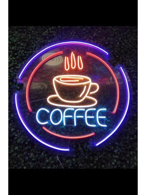 Sanec Çemberli Fincan ve Coffee Yazısı - LED Dekoratif Duvar Aydınlatması Neon Duvar Yazısı Sihirli LED Mesajlar