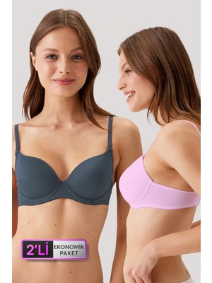 Pierre Cardin 2'li Pink Antrasit 6804 Lens Balenli Desteksiz Micro T-Shirt Sütyen Set