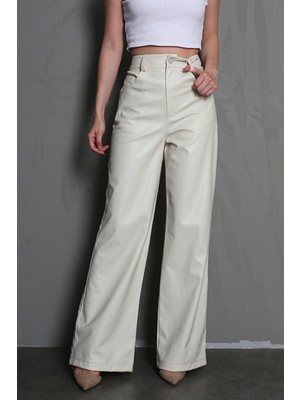 Madmext Bej Deri Basic Kadın Pantolon MG1316