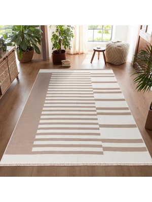 "elegantwoven Koleksiyon Bej Pamuk-Polyester Kilim - Homesteadart Rugs Çift Taraflı ve Nefes Alabilir Yapıda, 30°c'de Makinede Yıkanabilir, Katlanabilir, Robot Süpürge Uyumlu - Çeşitli Ebatlar"