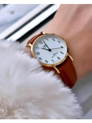 Q&Q Kadın Kahverengi Krem Çift Renkli Vegan Deri Metal Çerçeve Degrade Nokta Göstergeli Zarif Kol Saati