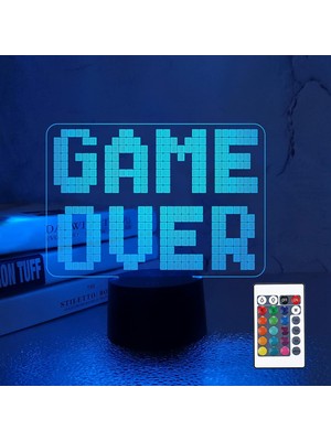 Aqqogib Game Over LED 8bit Lamba Gece Aydınlatması Çocuklar Için 3D Illusion Lambası, Uzaktan Kumandayla Değişen 16 Renk, Hediye Olarak Çocuk Yatak Odası Oyun Odası Oyun Hediyesi Dekoru (Yurt Dışından)