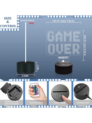 Aqqogib Game Over LED 8bit Lamba Gece Aydınlatması Çocuklar Için 3D Illusion Lambası, Uzaktan Kumandayla Değişen 16 Renk, Hediye Olarak Çocuk Yatak Odası Oyun Odası Oyun Hediyesi Dekoru (Yurt Dışından)