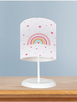 Mekta Home Bebek ve Çocuk Odası Gökkuşağı ve Kalp Desenli Abajur