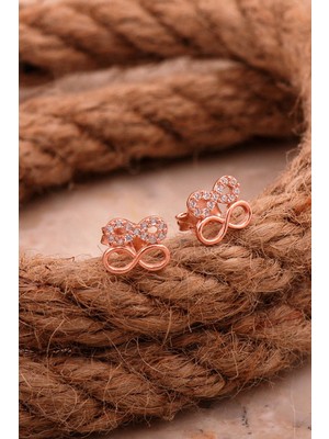 Sümer Telkari Çift Sonsuzluk Mini Rose Gümüş Küpe 6823