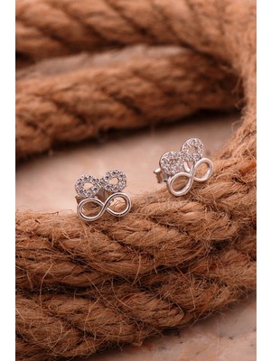 Sümer Telkari Çift Sonsuzluk Mini Rodyumlu Gümüş Küpe 6822