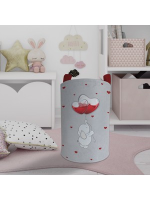 Mekta Home Bebek ve Çocuk Odası Fil ve Kalpli Balon Desenli Oyuncak Sepeti