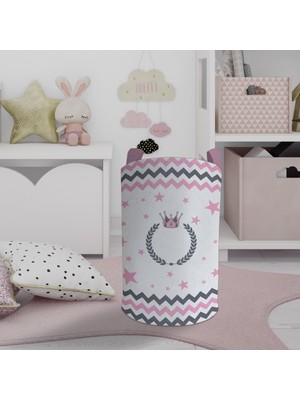 Mekta Home Bebek ve Çocuk Odası Taç ve Çelenk Desenli Zikzaklı Oyuncak Sepeti