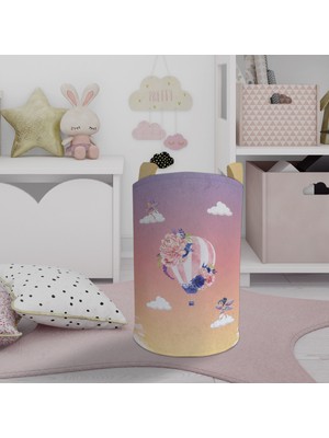 Mekta Home Bebek ve Çocuk Odası Uçan Balon ve Çiçek Desenli Oyuncak Sepeti