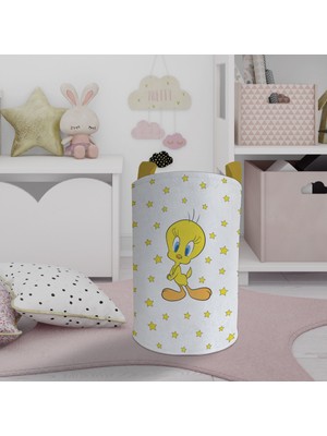 Mekta Home Bebek ve Çocuk Odası Seksekli Sarı Yıldız Desenli Oyuncak Sepeti