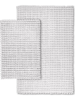 Bluenity Bubbles Doğal Pamuklu 2'li Banyo Paspas Seti 60X90+40X60 cm - Beyaz